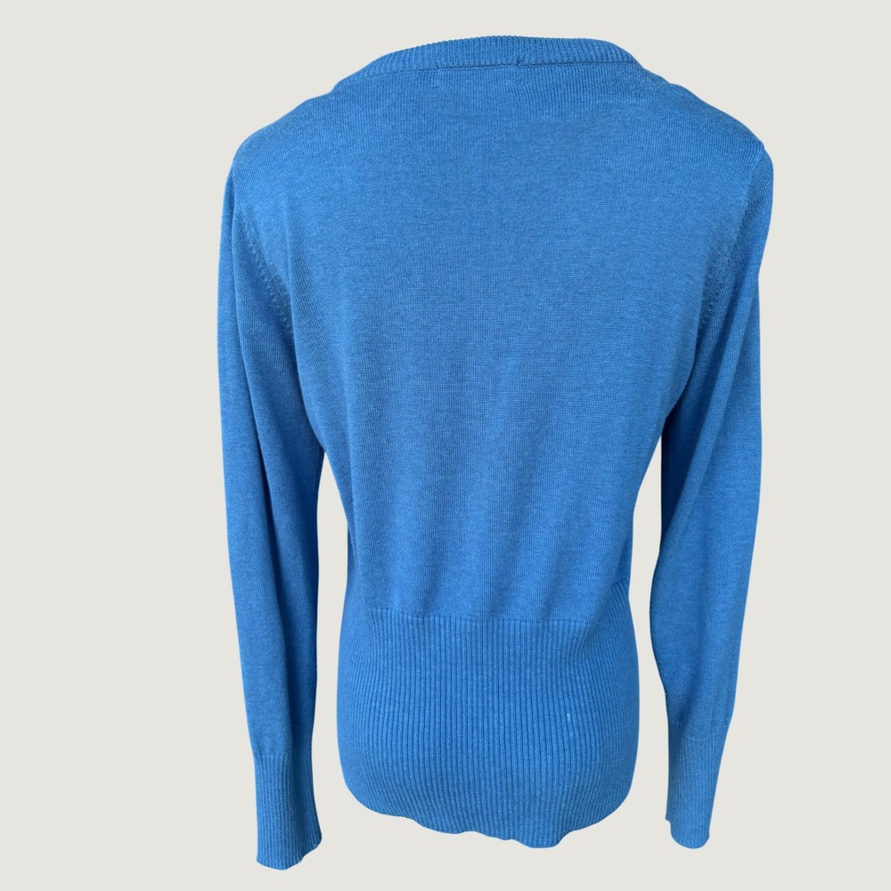 Joseph A Women M Blue V-Neck Button Front Ribbed Waist Pointelle Cardigan - Picture 3 of 11